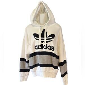 Adidas Ivory, Navy and Gray Hoodie with Large Logo Adult Small
